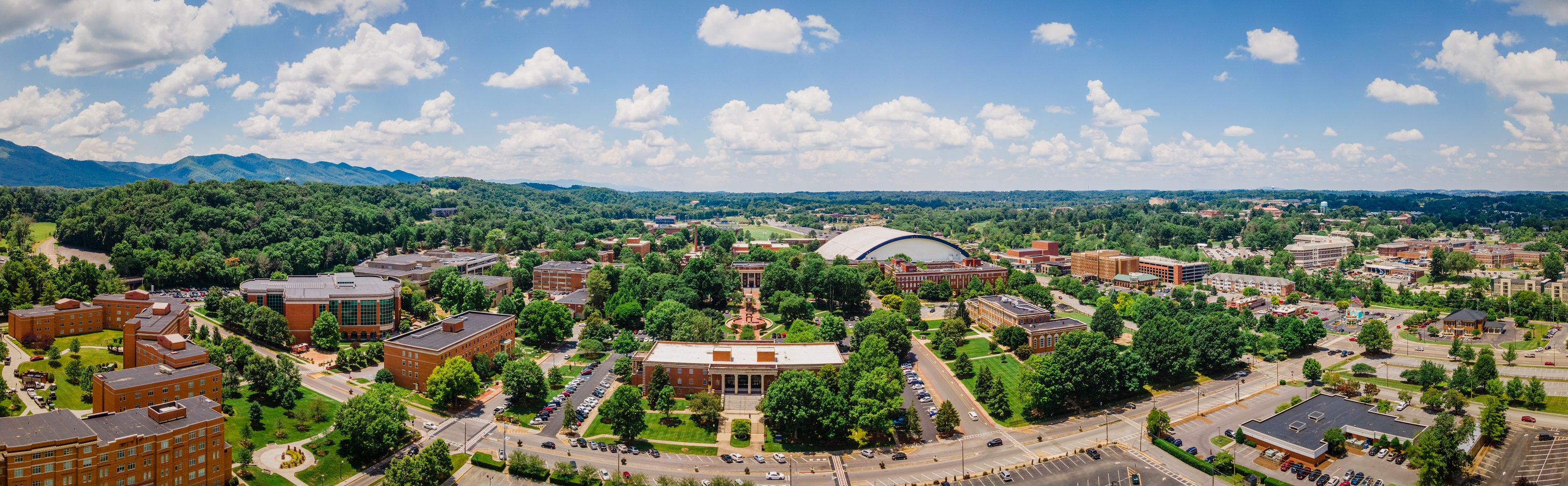 Aerial view of East Tennessee State University campus.