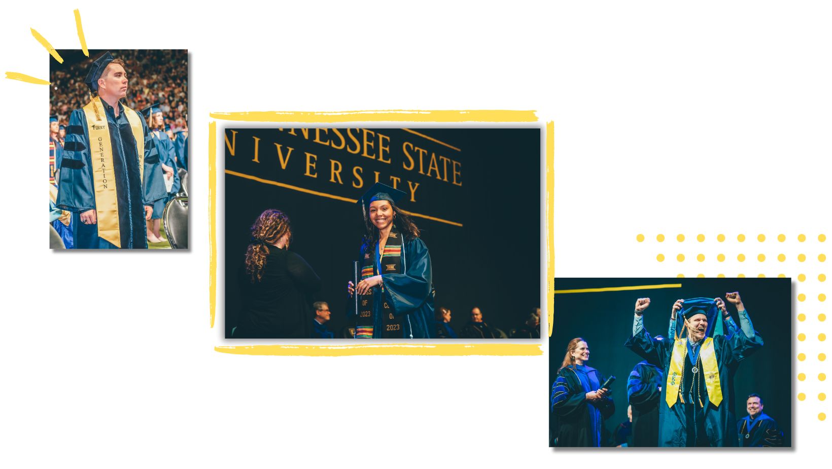 Picture collage of students at graduation.